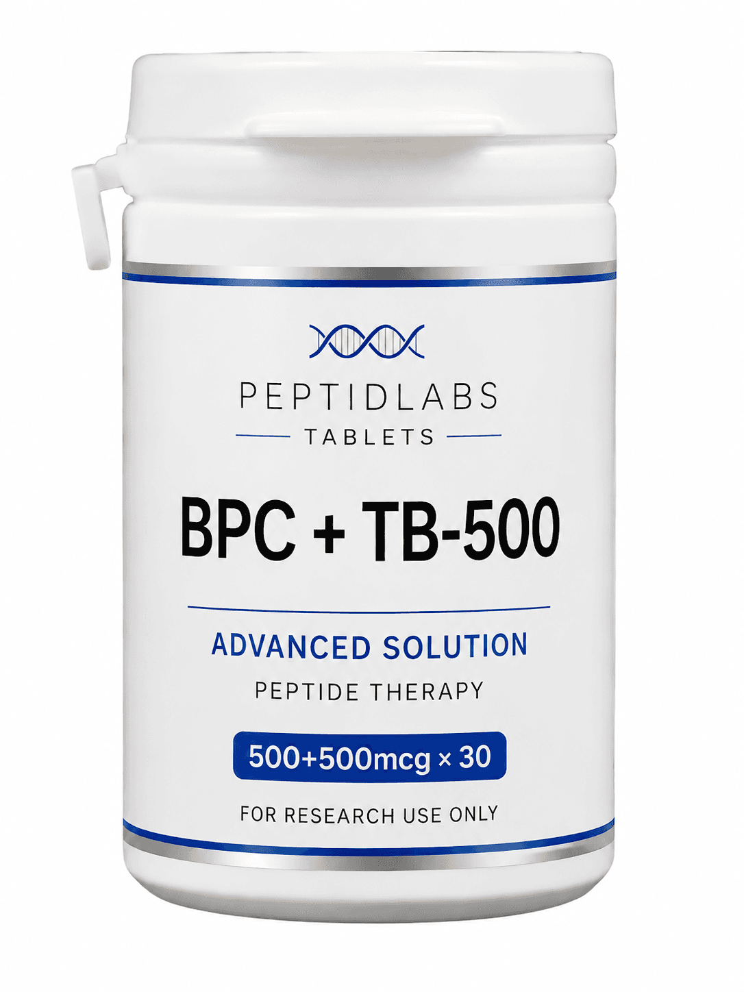 BPC-157 + TB-500 Combo Tablets 500 mcg + 500 mcg × 30 1мг - лиофилизиран изследователски пептид, чистота над 99% по HPLC, COA включен | PeptidLabs