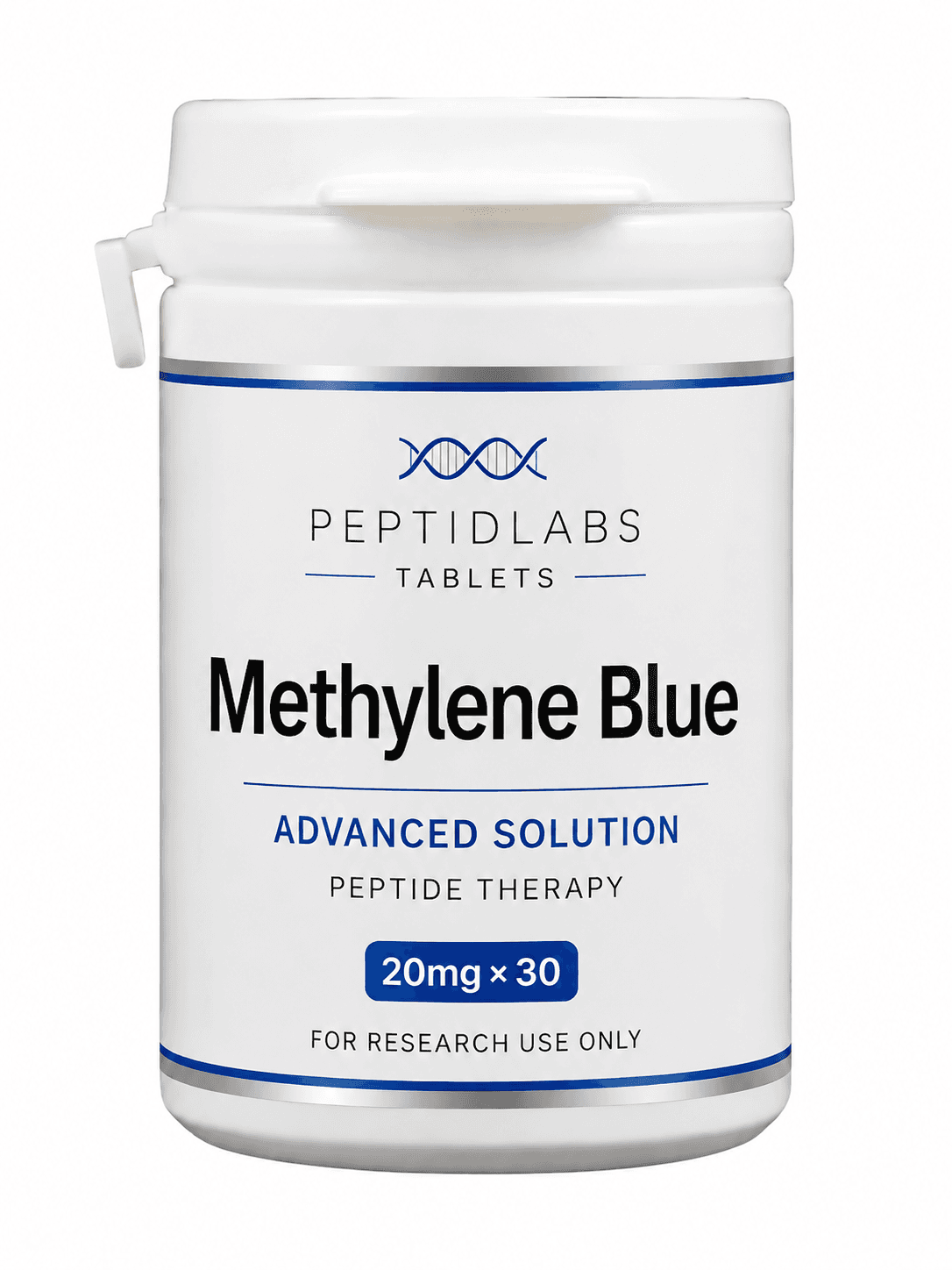 Methylene Blue Tablets 20 mg × 30 20мг - лиофилизиран изследователски пептид, чистота над 99% по HPLC, COA включен | PeptidLabs