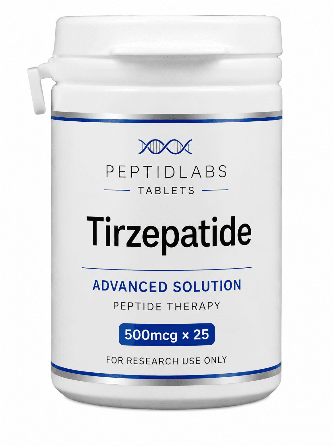 Tirzepatide Tablets 500 mcg × 25 0.5мг - лиофилизиран изследователски пептид, чистота над 99% по HPLC, COA включен | PeptidLabs